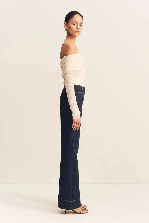 Shona Joy Mira Long Sleeve Off Shoulder Top Ivory