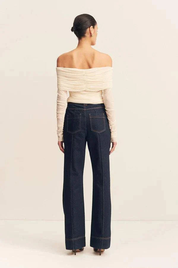 Shona Joy Mira Long Sleeve Off Shoulder Top Ivory