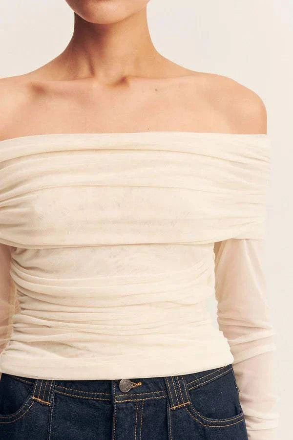 Shona Joy Mira Long Sleeve Off Shoulder Top Ivory