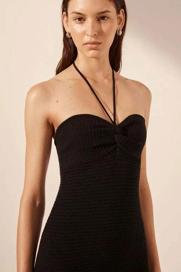 Shona Joy Eve Twist Front Halter Midi Dress Black