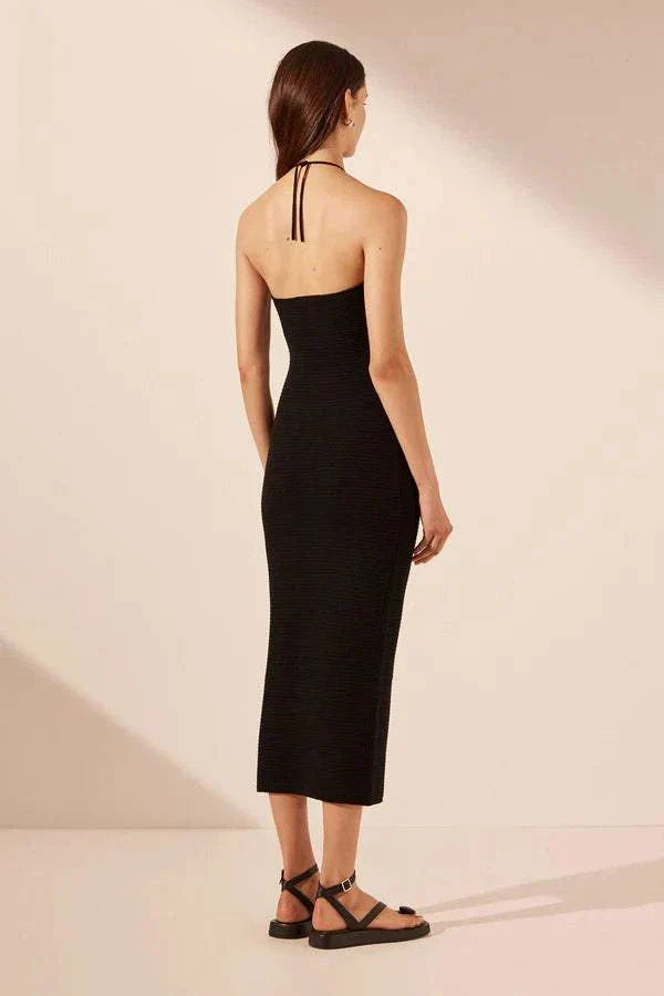 Shona Joy Eve Twist Front Halter Midi Dress Black