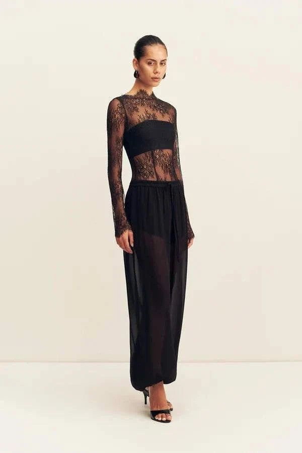 Shona Joy Lambent Lace Long Sleeve Bodysuit Black