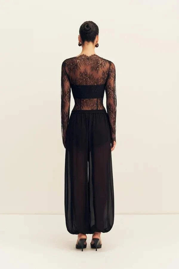 Shona Joy Lambent Lace Long Sleeve Bodysuit Black