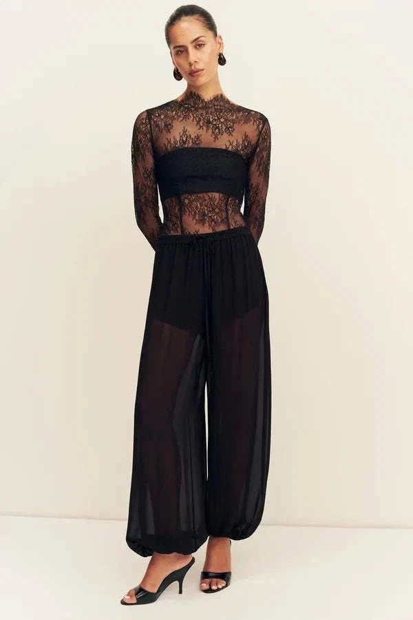 Shona Joy Lambent Lace Long Sleeve Bodysuit Black