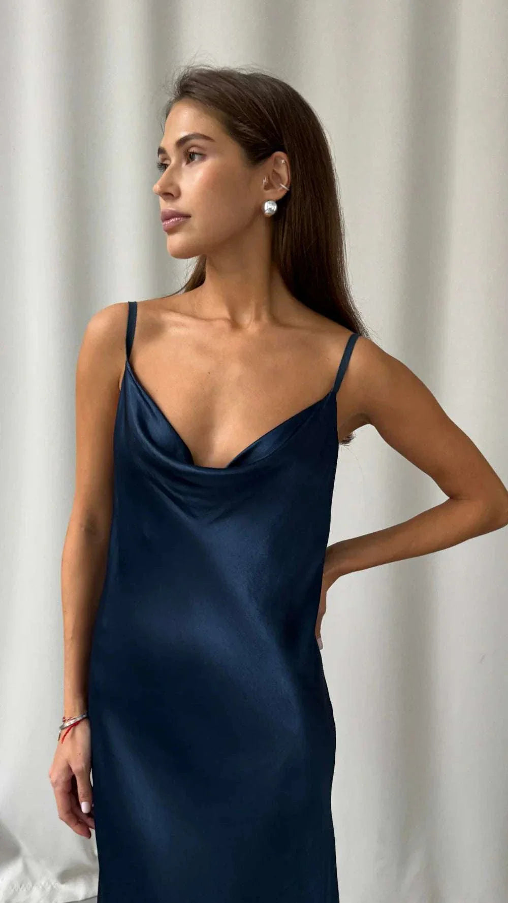 Charli Alena Satin Dress Deep Navy One Size