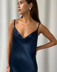 Charli Alena Satin Dress Deep Navy One Size
