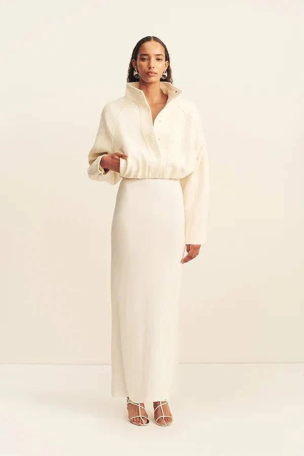 Shona Joy Crosby Wool Blend Cropped Bomber Jacket Ivory