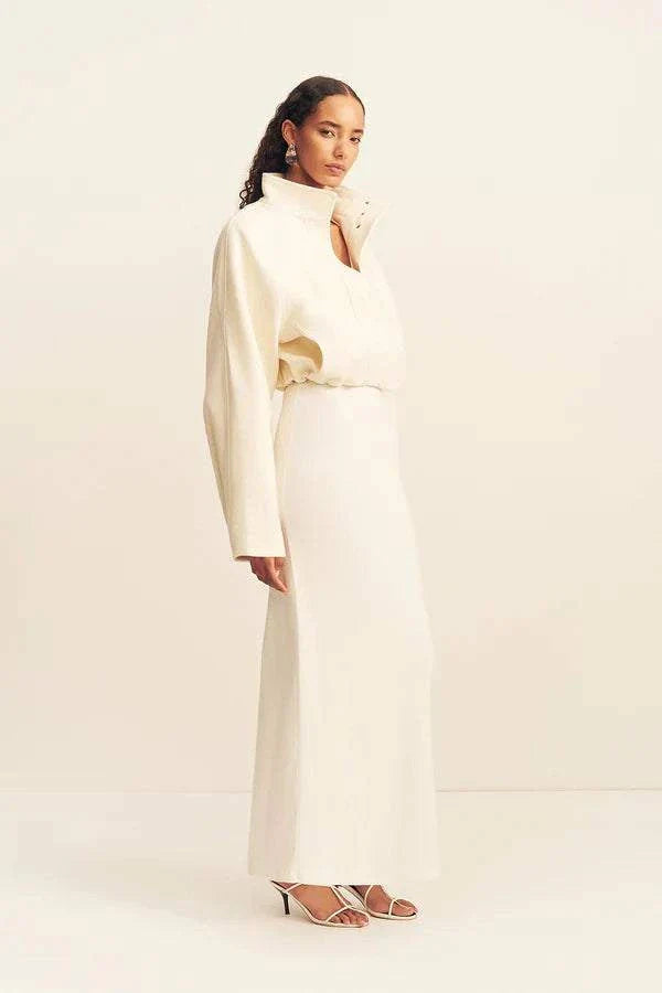 Shona Joy Crosby Wool Blend Cropped Bomber Jacket Ivory
