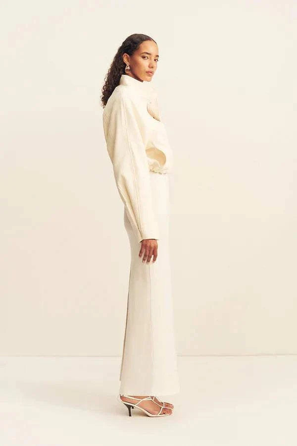 Shona Joy Crosby Wool Blend Cropped Bomber Jacket Ivory