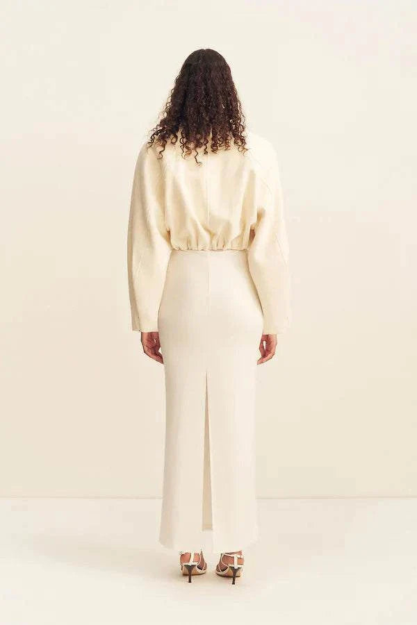 Shona Joy Crosby Wool Blend Cropped Bomber Jacket Ivory