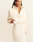 Shona Joy Crosby Wool Blend Cropped Bomber Jacket Ivory