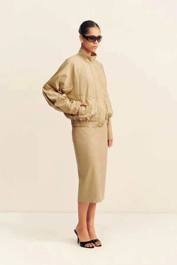 Shona Joy Ernest Faux Suede Bomber Jacket Sand