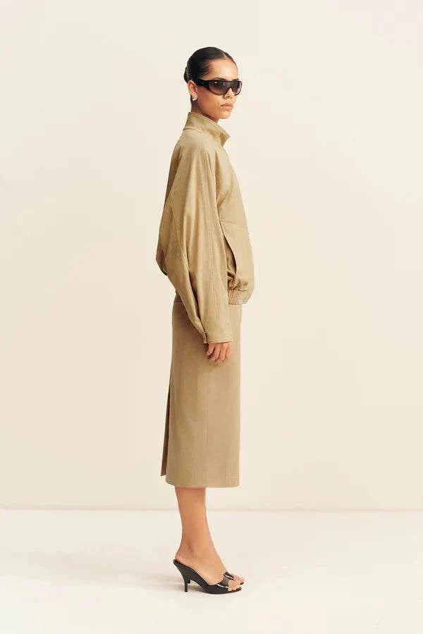 Shona Joy Ernest Faux Suede Bomber Jacket Sand