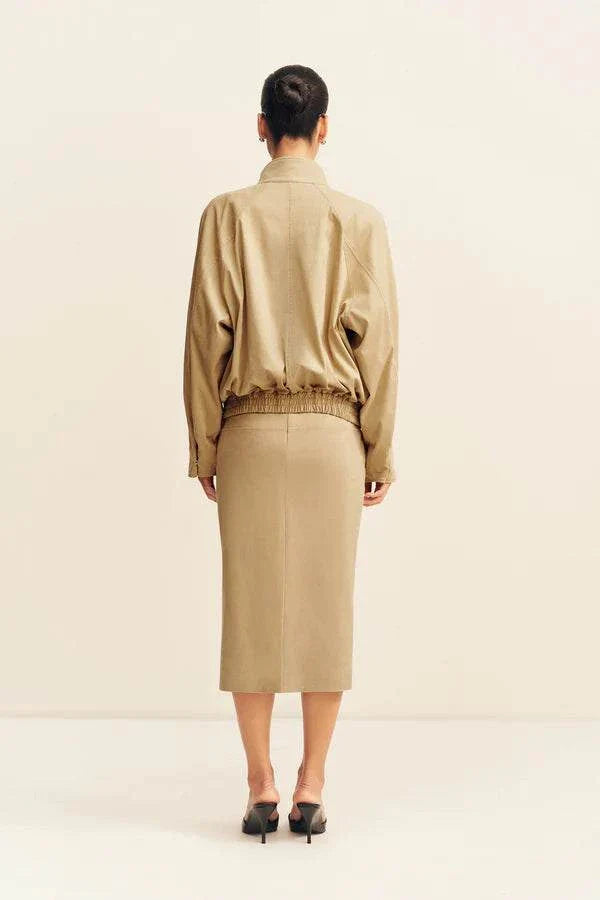 Shona Joy Ernest Faux Suede Bomber Jacket Sand