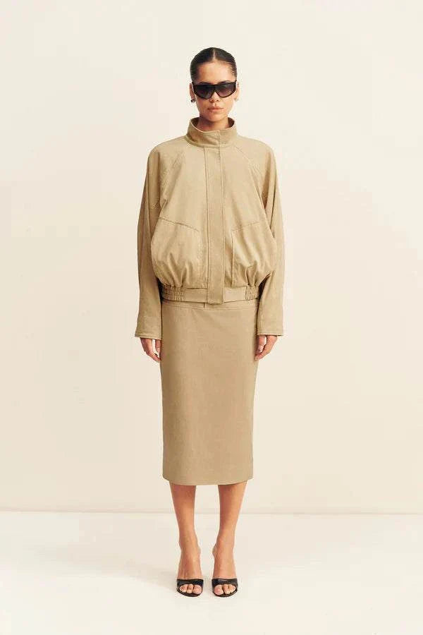 Shona Joy Ernest Faux Suede Bomber Jacket Sand