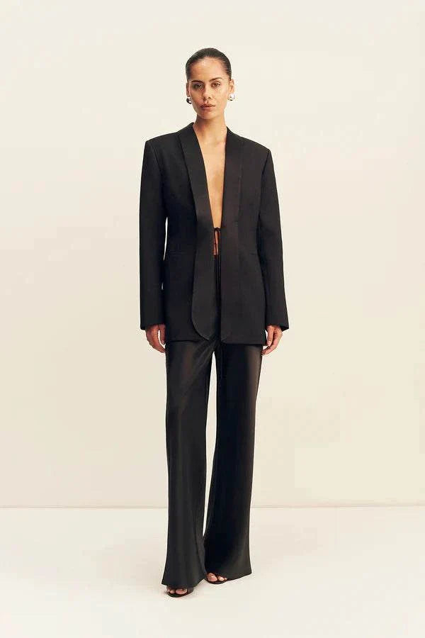 Shona Joy Benji Satin Contrast Tuxedo Blazer Black