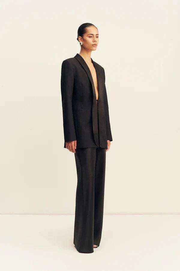 Shona Joy Benji Satin Contrast Tuxedo Blazer Black