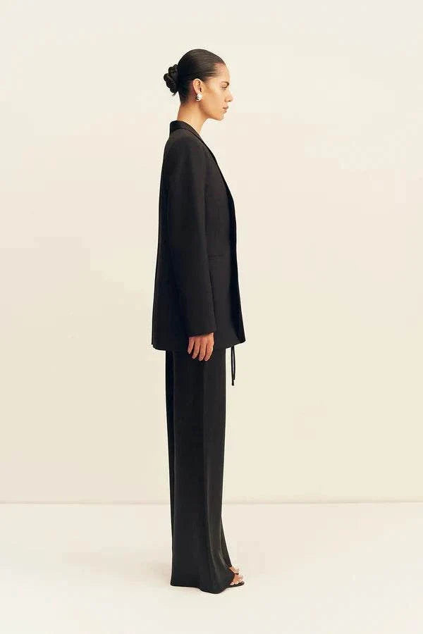 Shona Joy Benji Satin Contrast Tuxedo Blazer Black