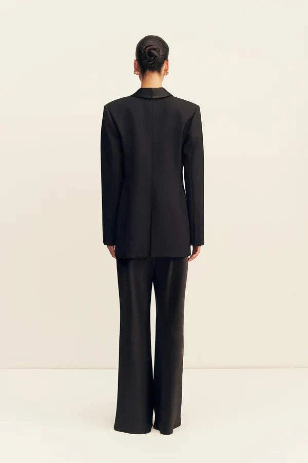 Shona Joy Benji Satin Contrast Tuxedo Blazer Black