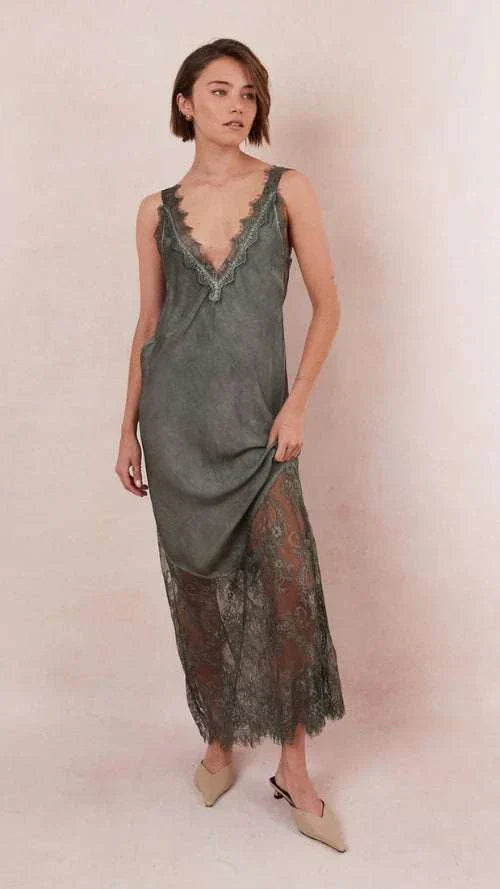 Charli Solange Slip Dress Khaki One Size