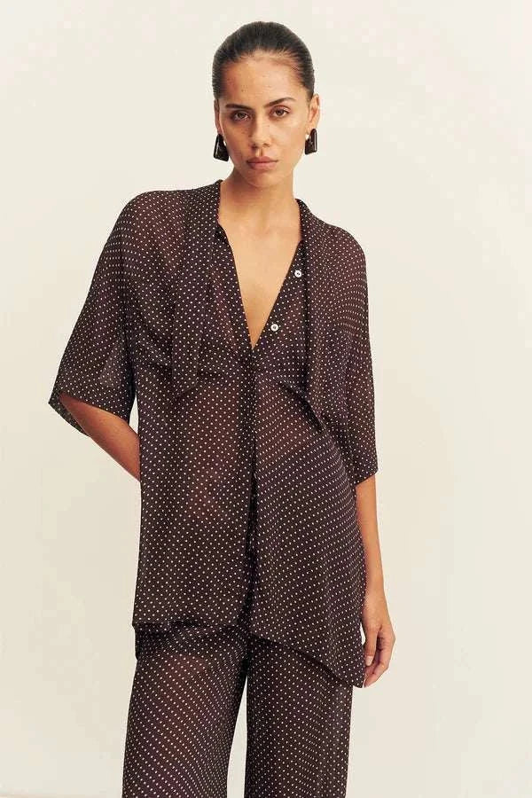 Shona Joy Maddox Short Sleeve Neck Tie Shirt Ristretto Sky
