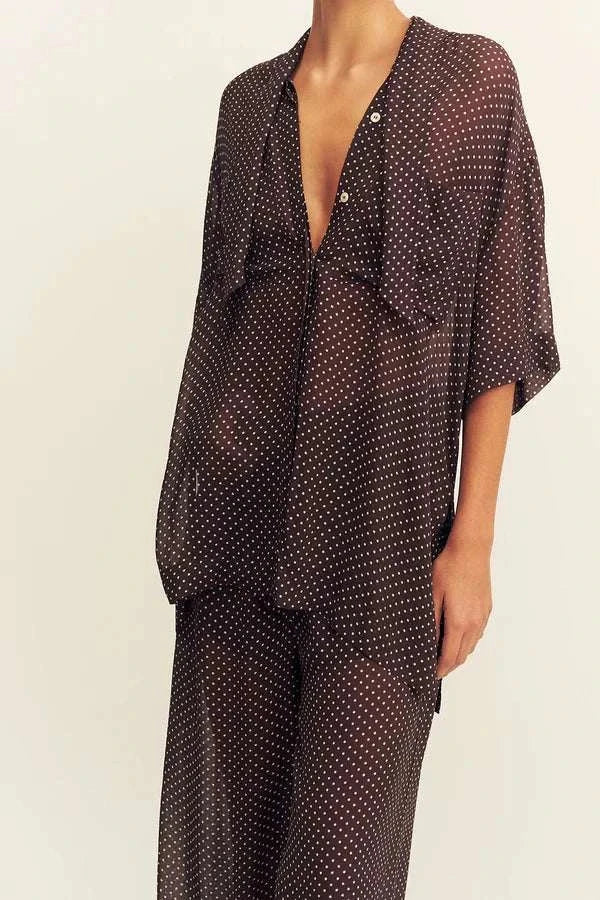 Shona Joy Maddox Short Sleeve Neck Tie Shirt Ristretto Sky