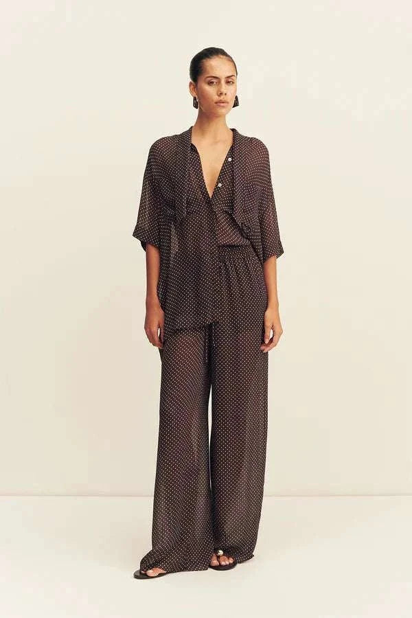 Shona Joy Maddox Short Sleeve Neck Tie Shirt Ristretto Sky