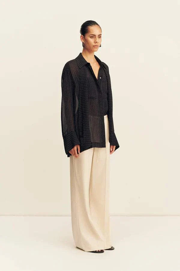 Shona Joy Irving Polka Dot Sheer Shirt Black