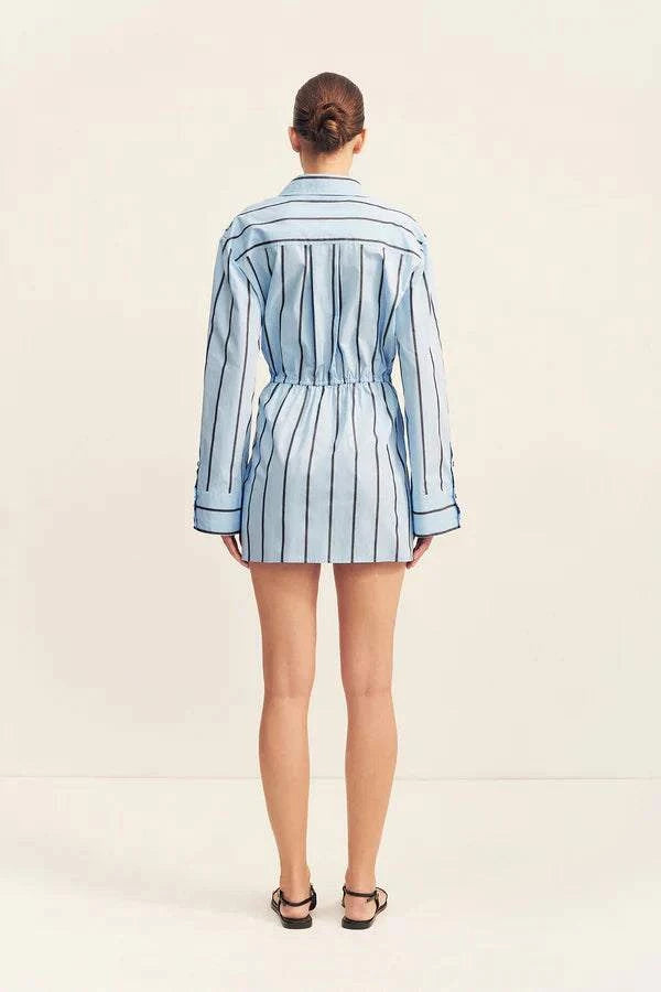 Saxon Draped Shirt Mini Dress Bather Stripe