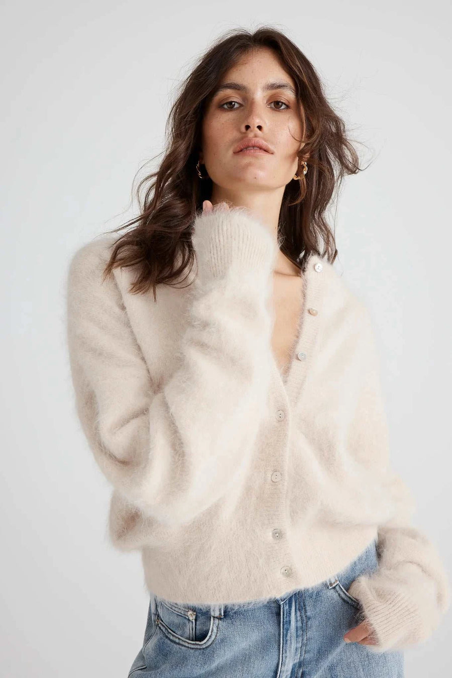 Nomads Frankie Cashmere Crew Neck Cardigan Oatmeal