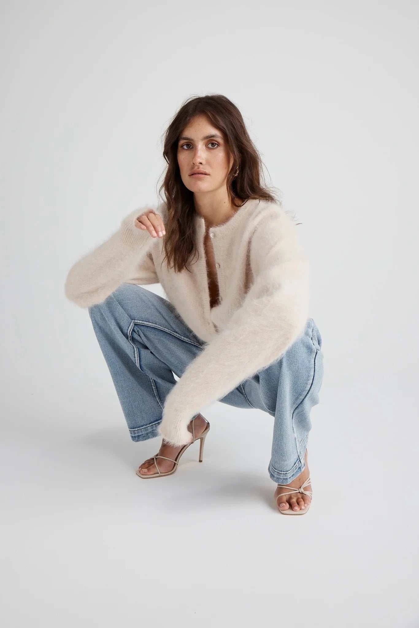 Nomads Frankie Cashmere Crew Neck Cardigan Oatmeal