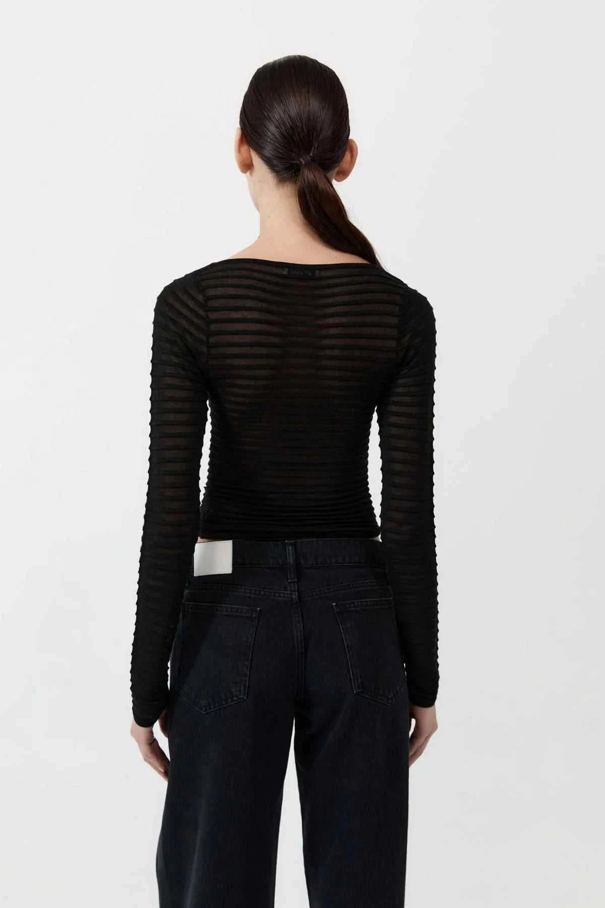 St Agni Sheer Stripe Top Black