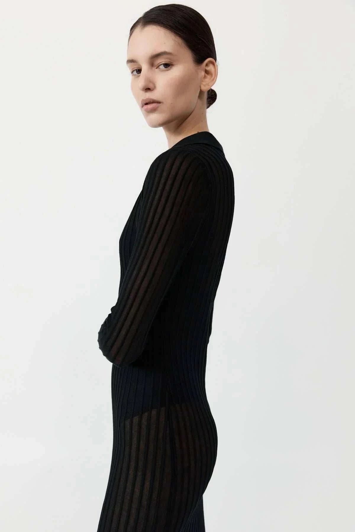 St Agni Sheer Stripe Dress Black