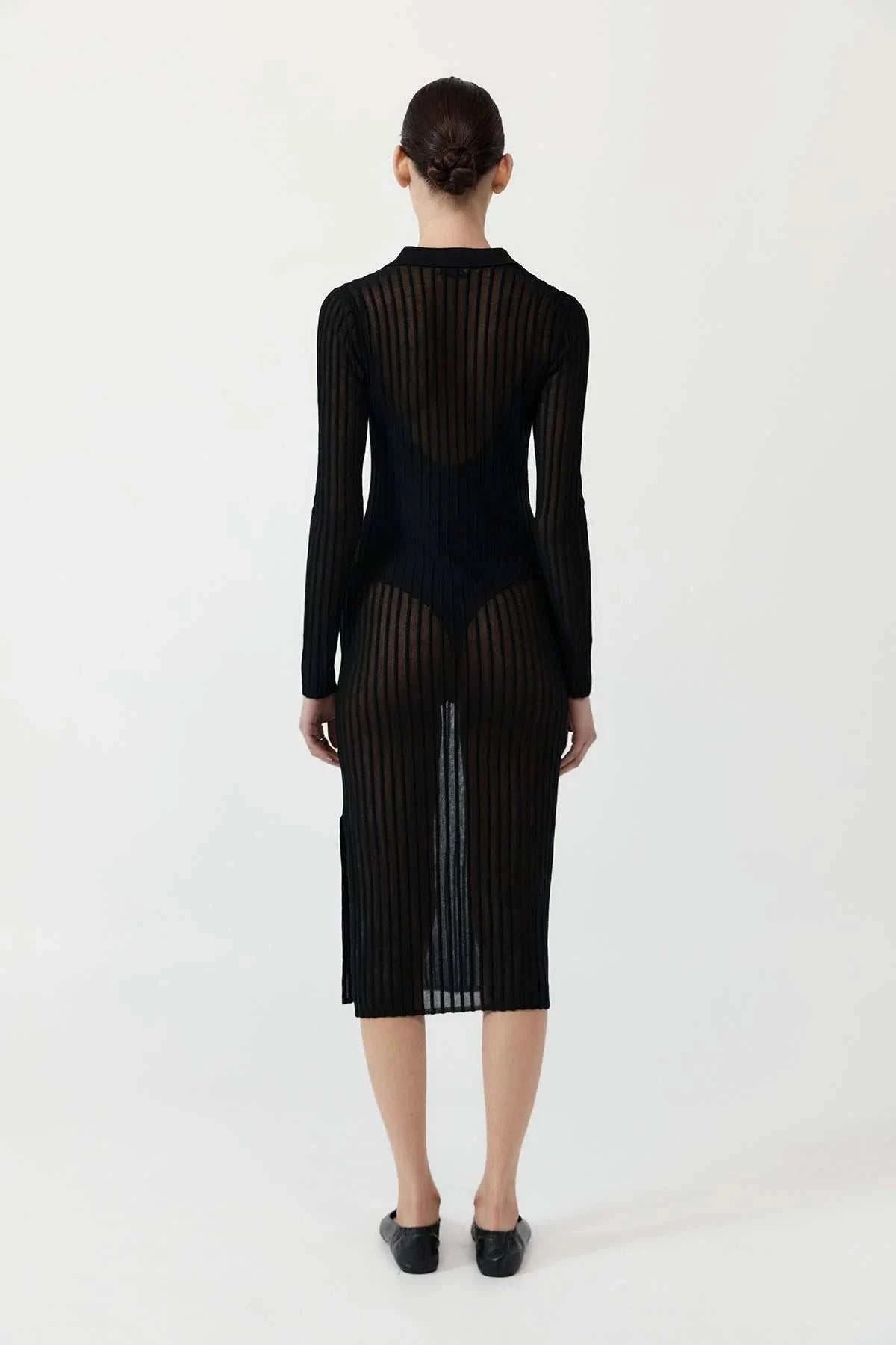 St Agni Sheer Stripe Dress Black