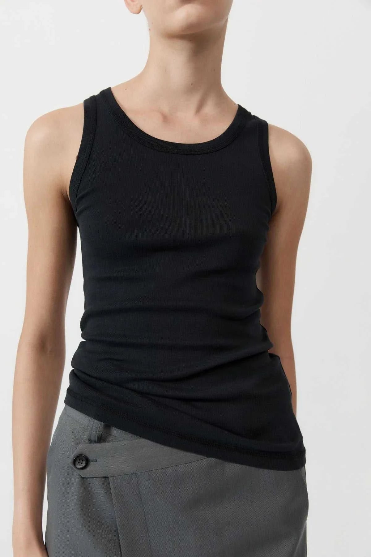 St Agni Organic Cotton Singlet Black