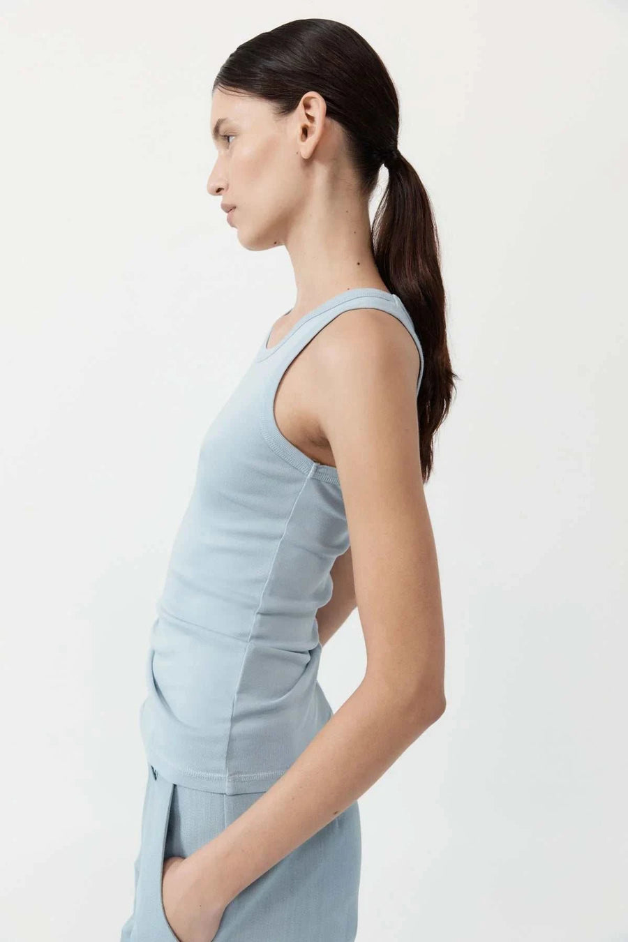 St Agni Organic Cotton Singlet Stone Blue
