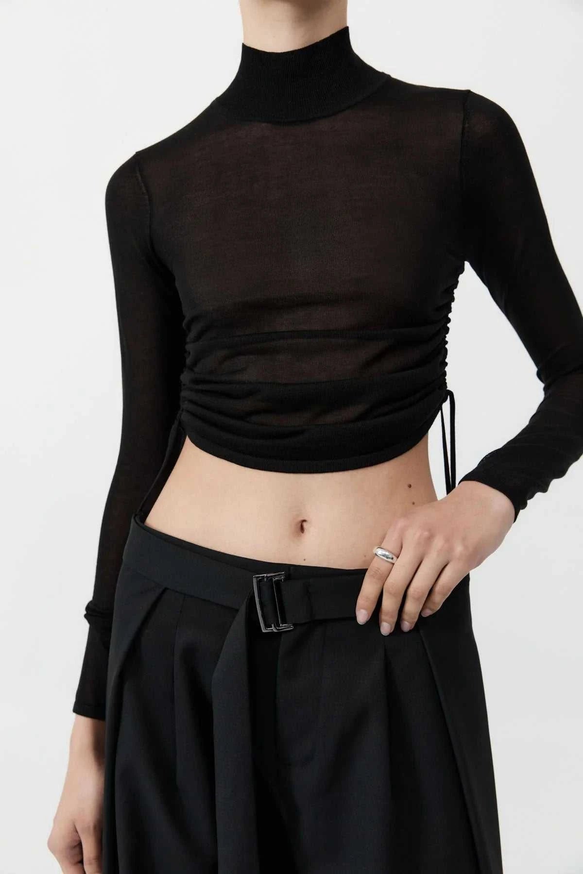 St Agni Sheer Ruched Top Black
