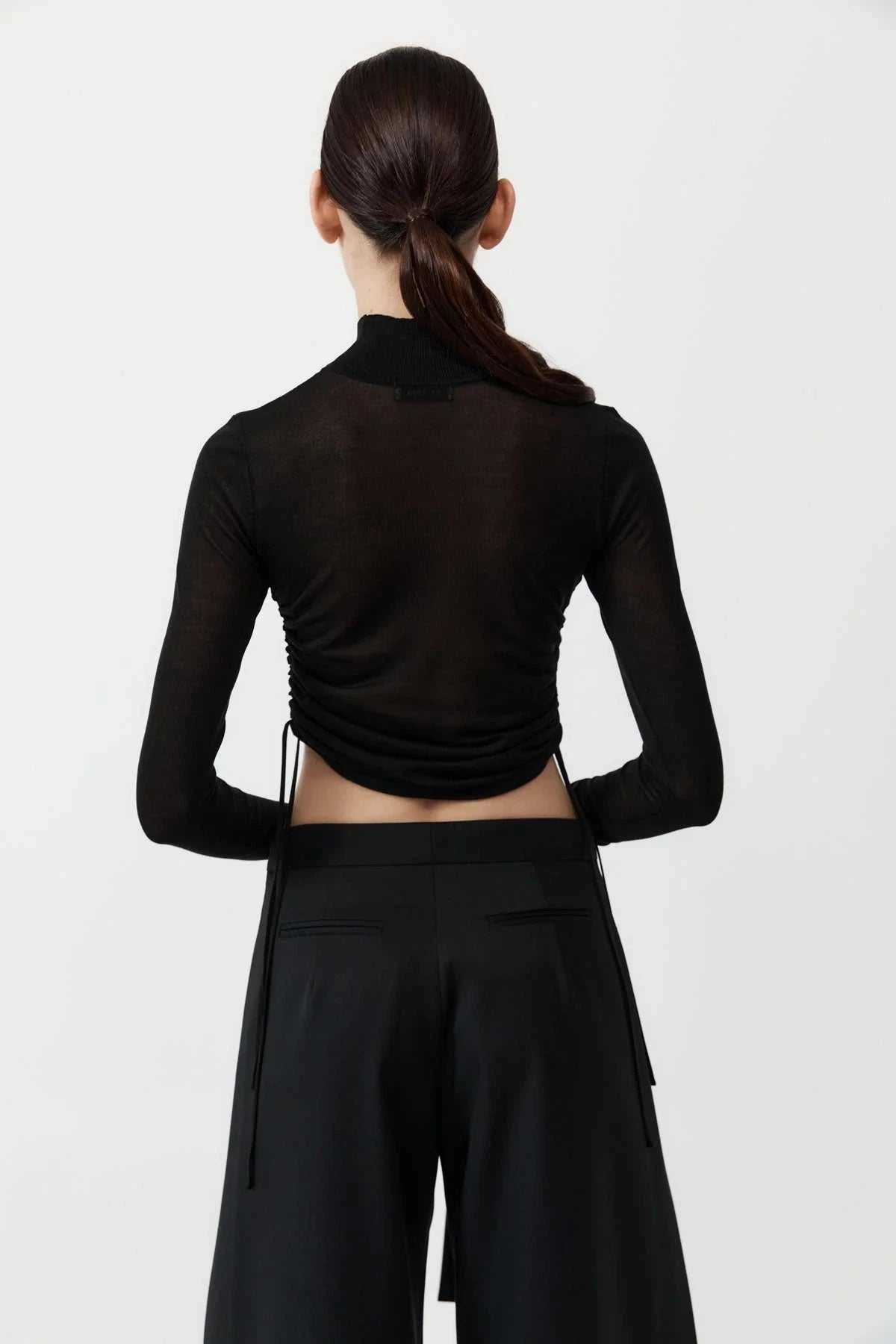 St Agni Sheer Ruched Top Black