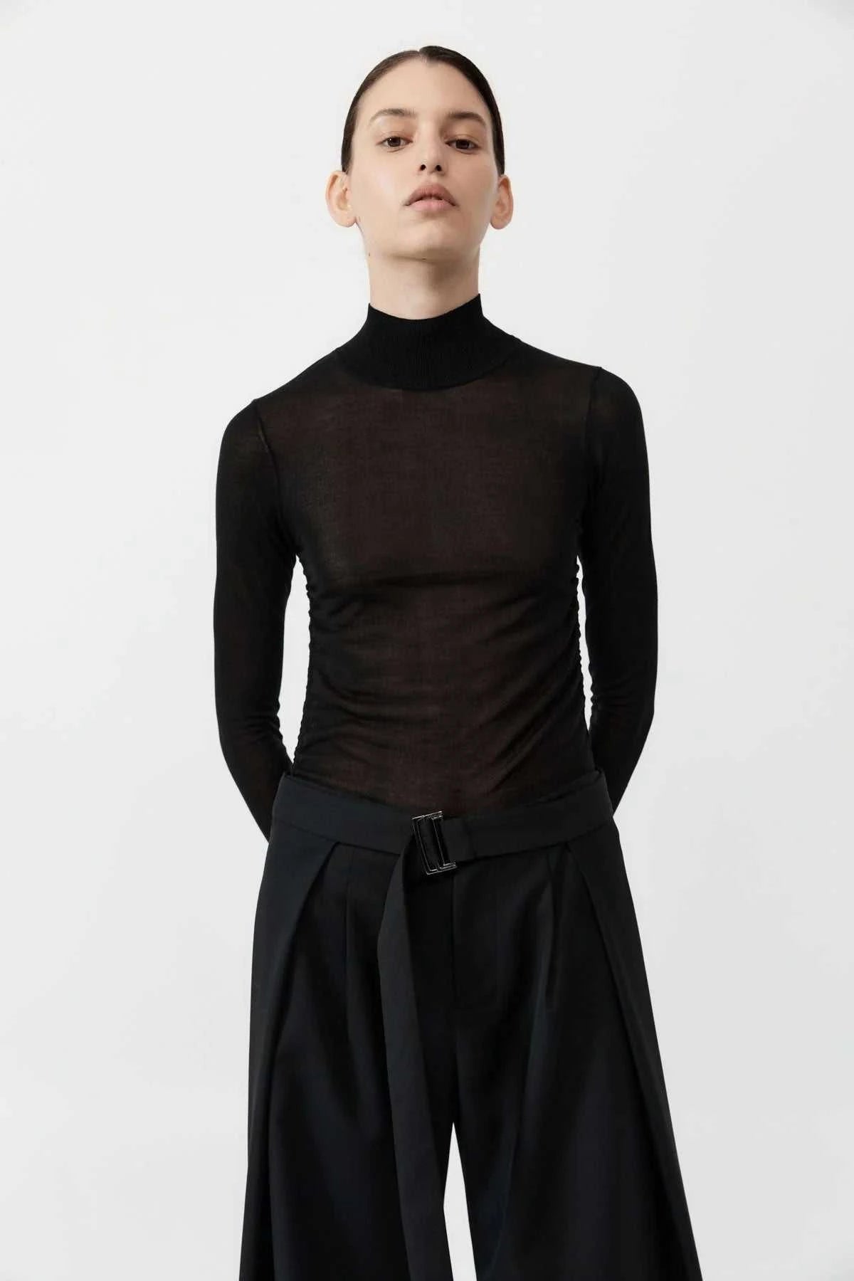 St Agni Sheer Ruched Top Black