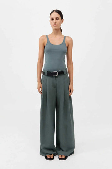 St Agni Wide Leg Pleat Pants Balsam Green