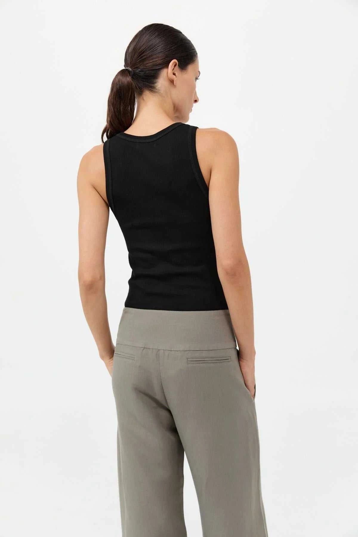 St Agni Organic Cotton Soft Rib Singlet Black