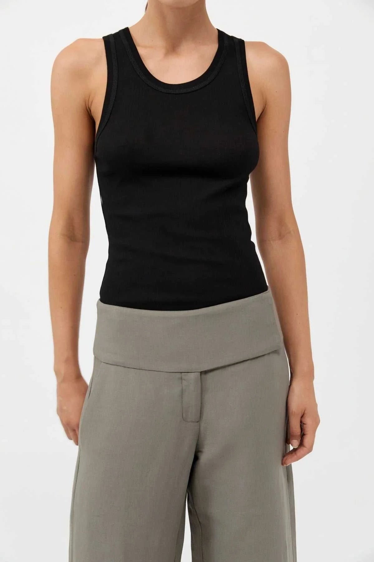 St Agni Organic Cotton Soft Rib Singlet Black