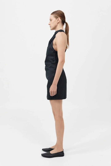 St Agni Asymmetric Tuck Mini Dress Black