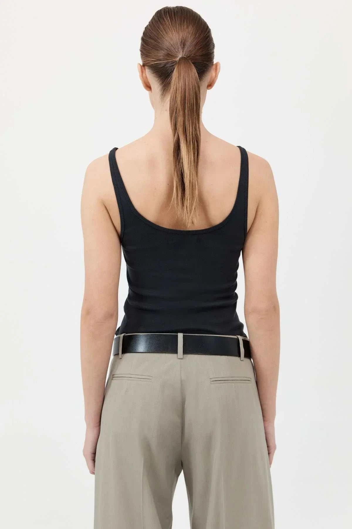 St Agni Organic Cotton Slim Scoop Tank Jet Black