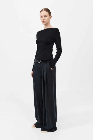 St Agni Wide Leg Pleat Pants Black