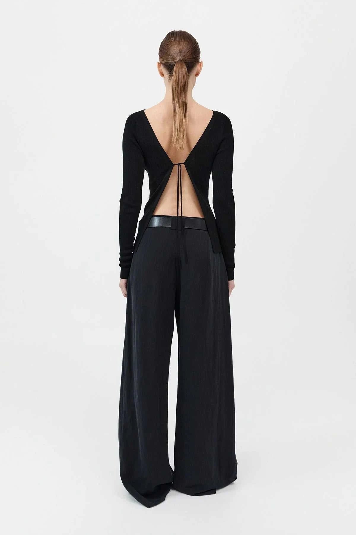 St Agni Wide Leg Pleat Pants Black