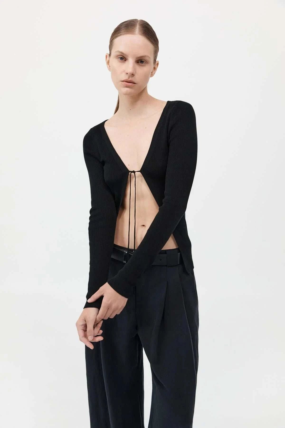 St Agni Rouleau Tie Reversible Knit Top Black