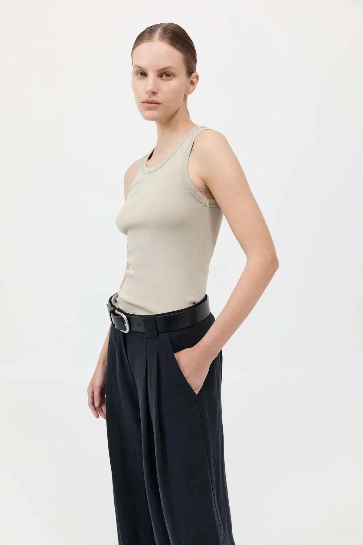 St Agni Organic Cotton Singlet Moss Grey