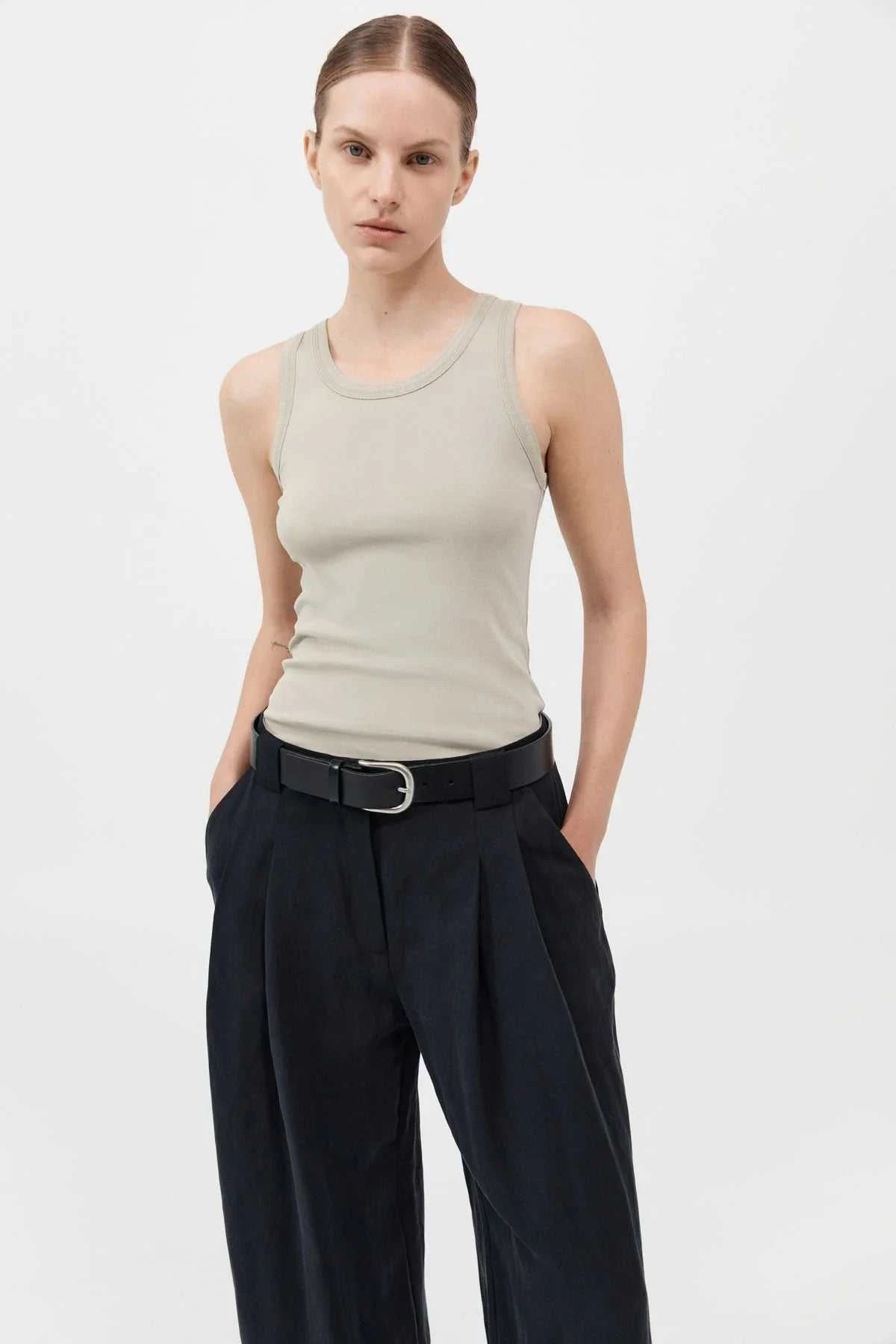 St Agni Organic Cotton Singlet Moss Grey