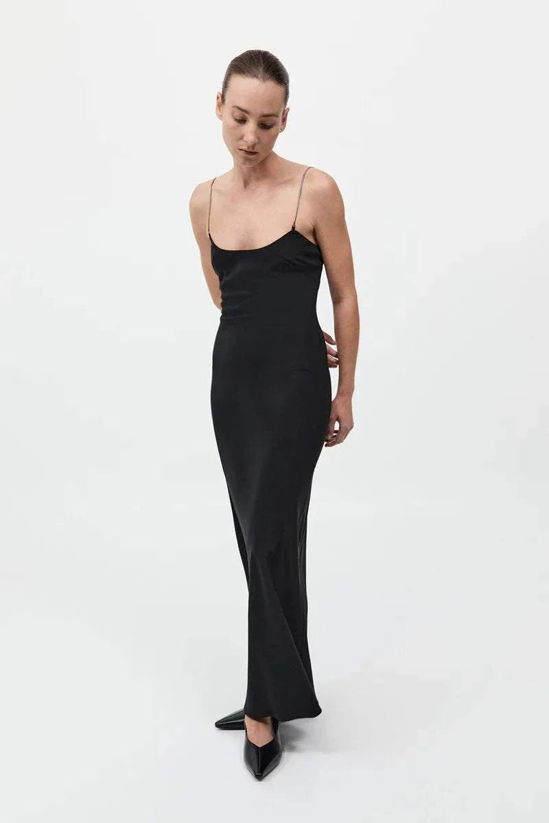 St Agni Fine Chain Silk Slip Dress Black